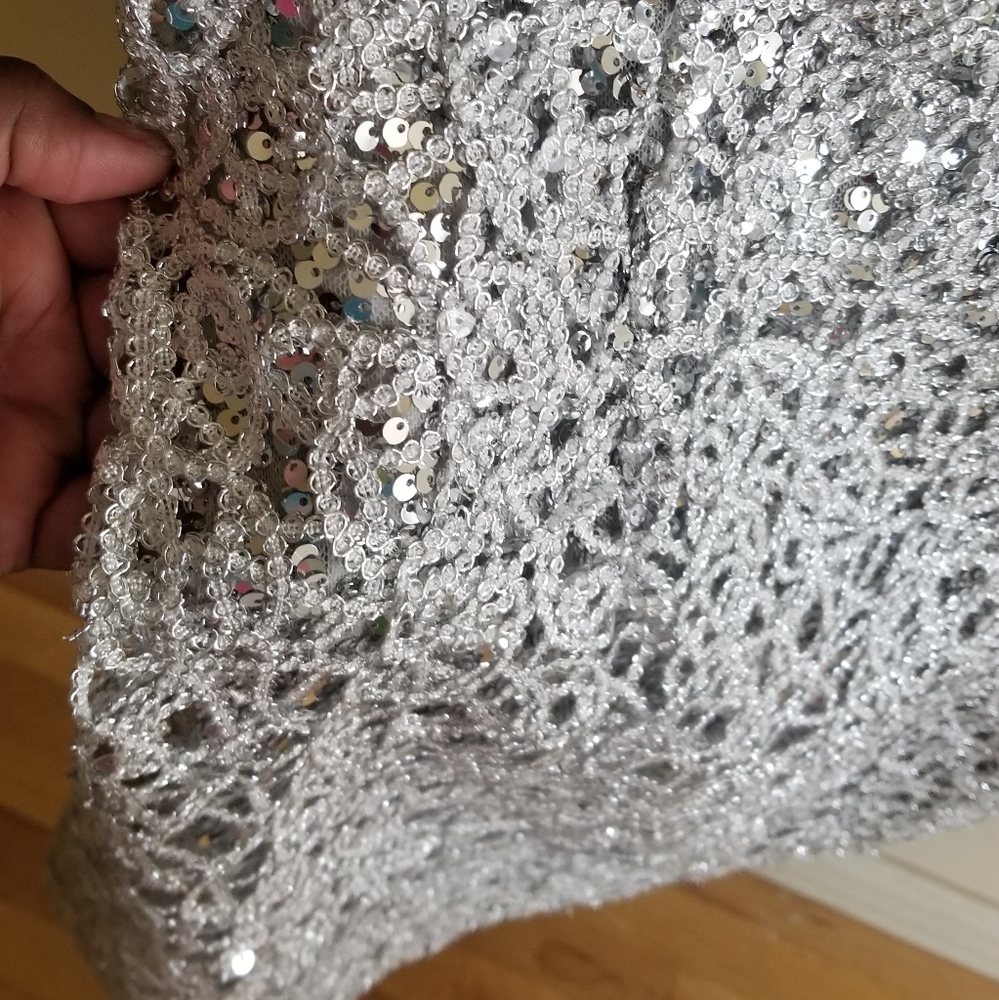 Silver Sequin Adrianna Papell Cocktail Dress - Picture 4 of 7